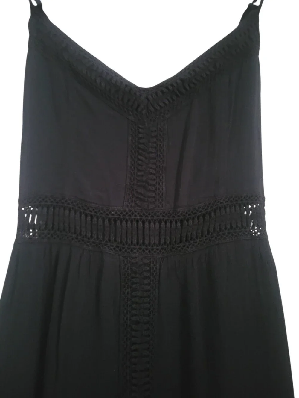 Abercrombie & Fitch Black Crochet Lace Maxi Dress M 90s Y2K Boho Romantic Slip